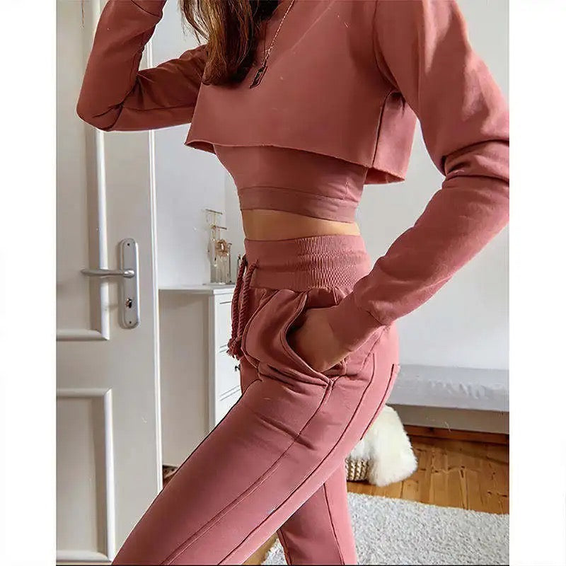 Jogger and Pullover Long sleeved Crop Lounging Set - TBSW