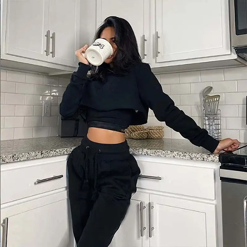 Jogger and Pullover Long sleeved Crop Lounging Set - TBSW