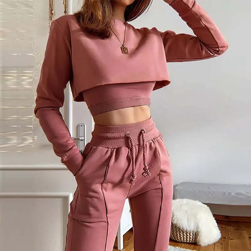 Jogger and Pullover Long sleeved Crop Lounging Set - TBSW